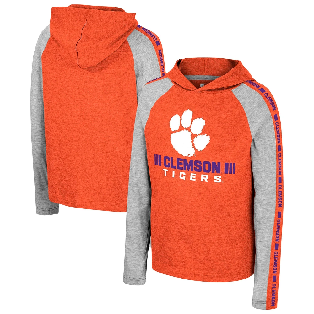 T-shirt à capuche manches longues Colosseum Orange Clemson Tigers Ned Raglan pour jeunes