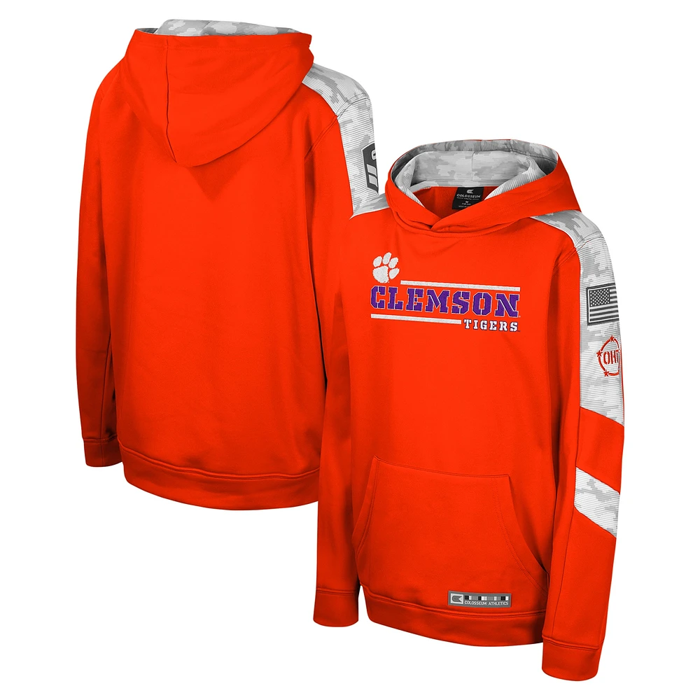 Youth Colosseum Orange Clemson Tigers OHT Military Appreciation Cyclone Digital Camo Pullover Hoodie