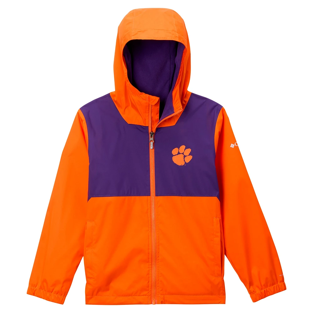 Youth Columbia Orange Clemson Tigers Rainy Fields Lined Omni-Tech Full-Zip Hoodie Jacket