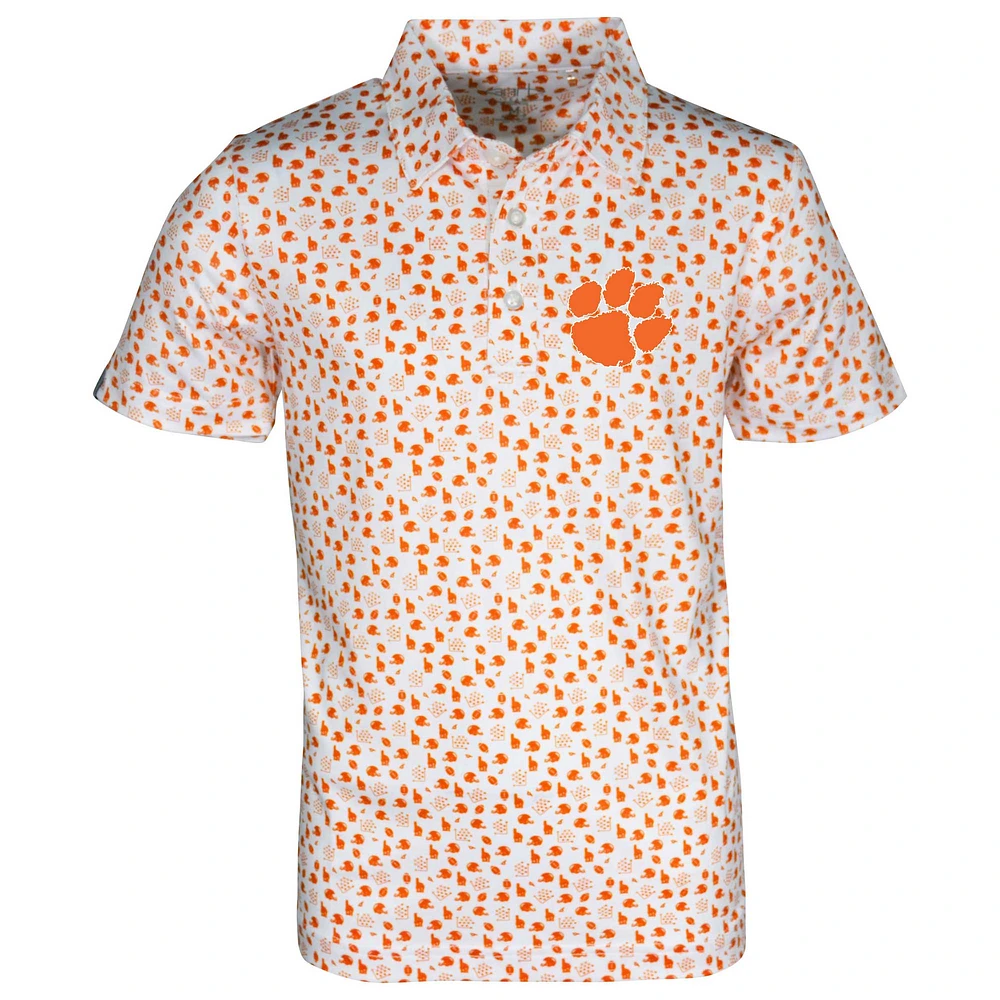 Youth Garb White Clemson Tigers Earnest Allover Print Polo