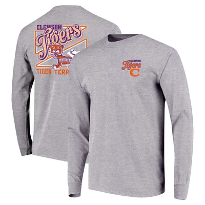 T-shirt gris à manches longues avec script rétro des Clemson Tigers pour jeunes