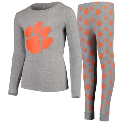 Clemson Tigers Youth Long Sleeve T-Shirt & Pant Sleep Set - Heathered Gray