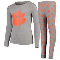 Ensemble de nuit gris chiné avec t-shirt à manches longues et pantalon Clemson Tigers pour jeune