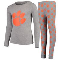 Youth Heathered Gray Clemson Tigers Long Sleeve T-Shirt & Pant Sleep Set