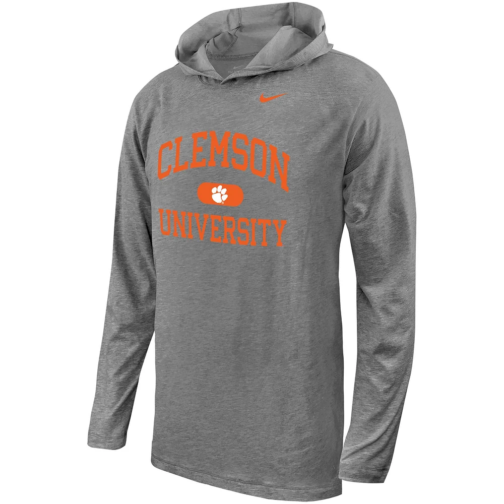 Youth Nike Gray Clemson Tigers Stacked Logo Hoodie Long Sleeve T-Shirt