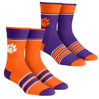 Ensemble de 2 paires de chaussettes d'équipe à rayures multiples Clemson Tigers Rock Em pour jeune