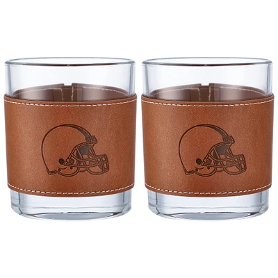 Lot de 2 verres à whisky Cleveland Browns de 12 oz avec emballage en cuir