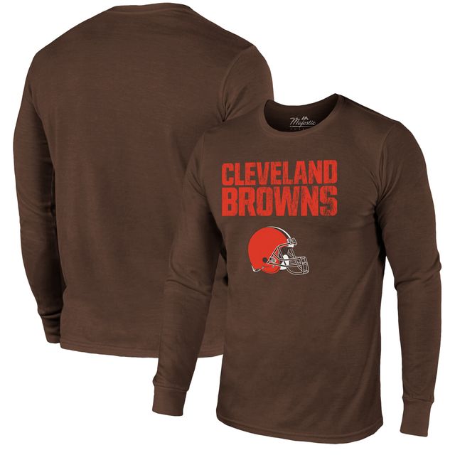 T-shirt à manches longues en trois mélanges Majestic Threads Lockup Cleveland Browns - Marron