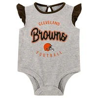 Girls Infant Heather Gray/Brown Cleveland Browns All Dolled Up Three-Piece Bodysuit, Skirt & Booties Set