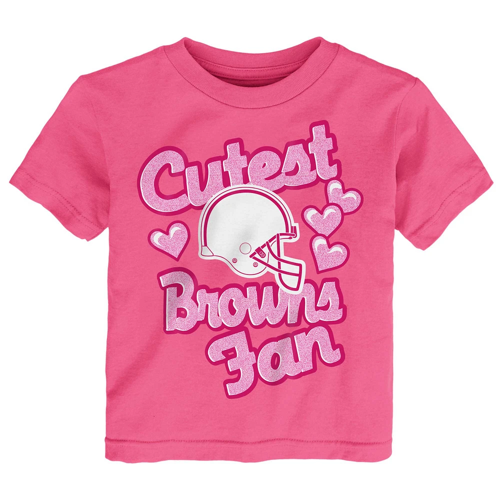 T-shirt rose avec cœurs de fans les plus mignons des Cleveland Browns pour bébé fille