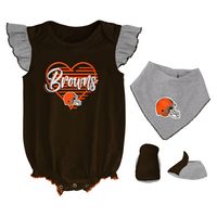 Girls Newborn & Infant Brown/Heathered Gray Cleveland Browns All The Love Bodysuit Bib Booties Set