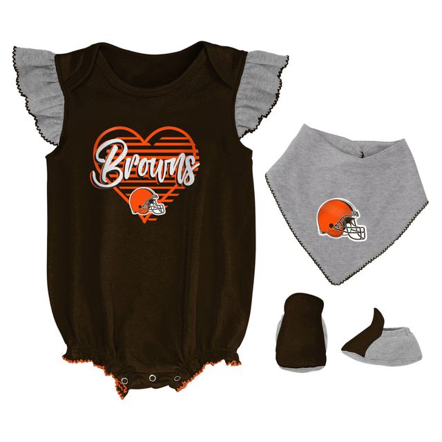 Cleveland Browns Ensemble bavoir et bottillons All The Love pour nouveau-nés nourrissons marron/gris chiné