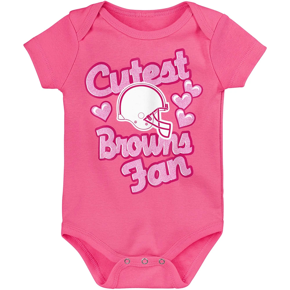 Body rose pour nouveau-né et bébé Cleveland Browns avec cœurs de fans