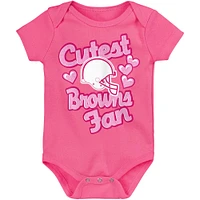 Body rose pour nouveau-né et bébé Cleveland Browns avec cœurs de fans