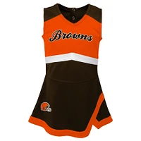 Girls Preschool Brown Cleveland Browns Two-Piece Cheer Captain Jumper Dress with Bloomers Set