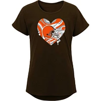 T-shirt Dolman Drip Heart des Cleveland Browns pour jeunes filles marron