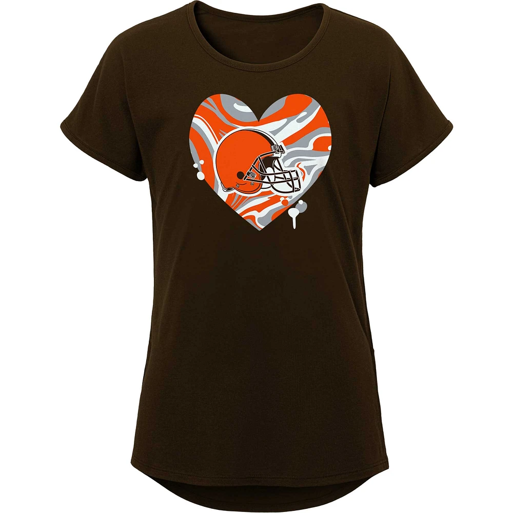 T-shirt Dolman Drip Heart des Cleveland Browns pour jeunes filles marron