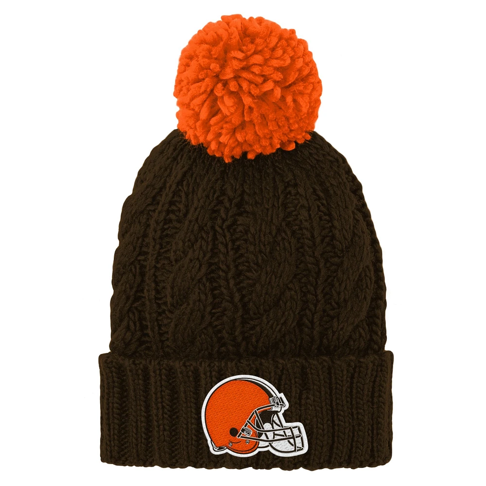 Bonnet en tricot à revers torsadé Cleveland Browns Team pour fille avec pompon