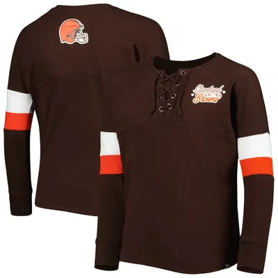 Cleveland Browns New Era Girls Youth Lace-Up Long Sleeve T-Shirt - Brown