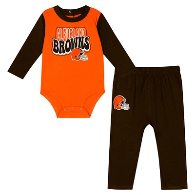 Ensemble body à manches longues et pantalon double pour bébé Cleveland Browns Brown