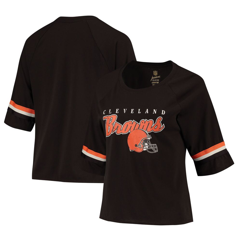 Juniors Brown Cleveland Browns Burnout Raglan Half-Sleeve T-Shirt