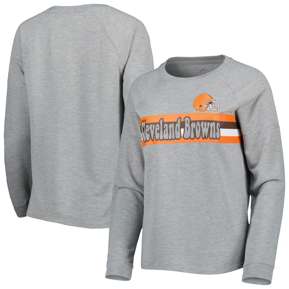 Juniors Heathered Gray Cleveland Browns All Striped Up Raglan Long Sleeve T-Shirt