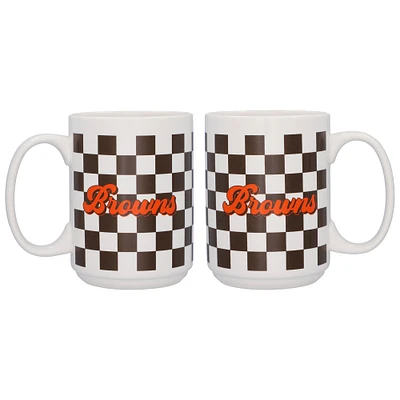 Lot de 2 tasses à logo à carreaux de 15 oz de Cleveland Browns