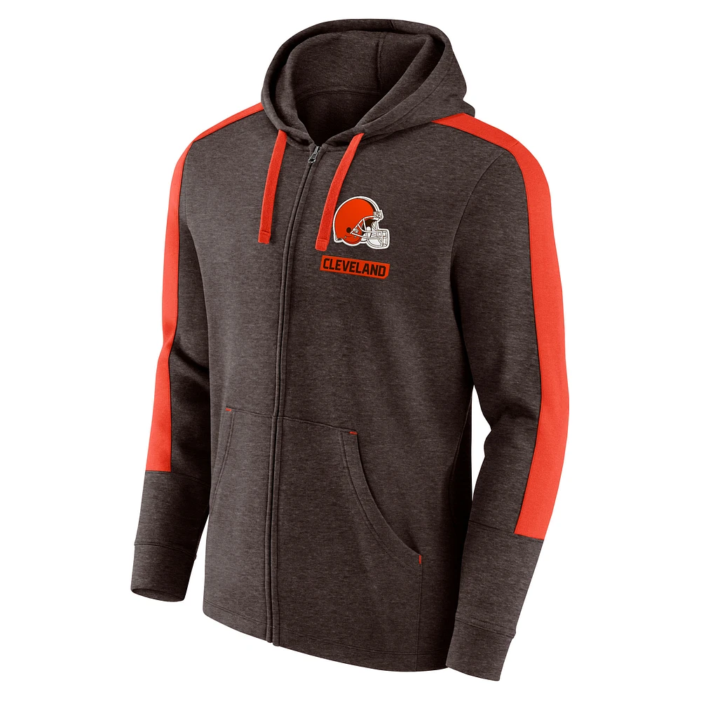 Sweat à capuche entièrement zippé Fanatics Heather Brown Cleveland Browns Gains pour hommes