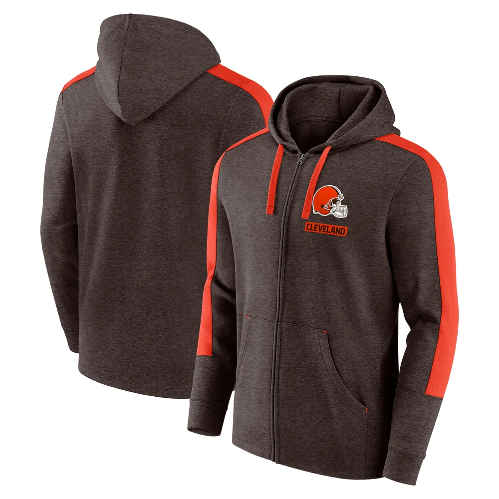 Sweat à capuche entièrement zippé Fanatics Heather Brown Cleveland Browns Gains pour hommes