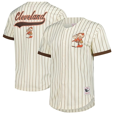 Men's Mitchell & Ness  Cream Cleveland Browns Final Seconds Vintage Logo Mesh Button-Up Shirt