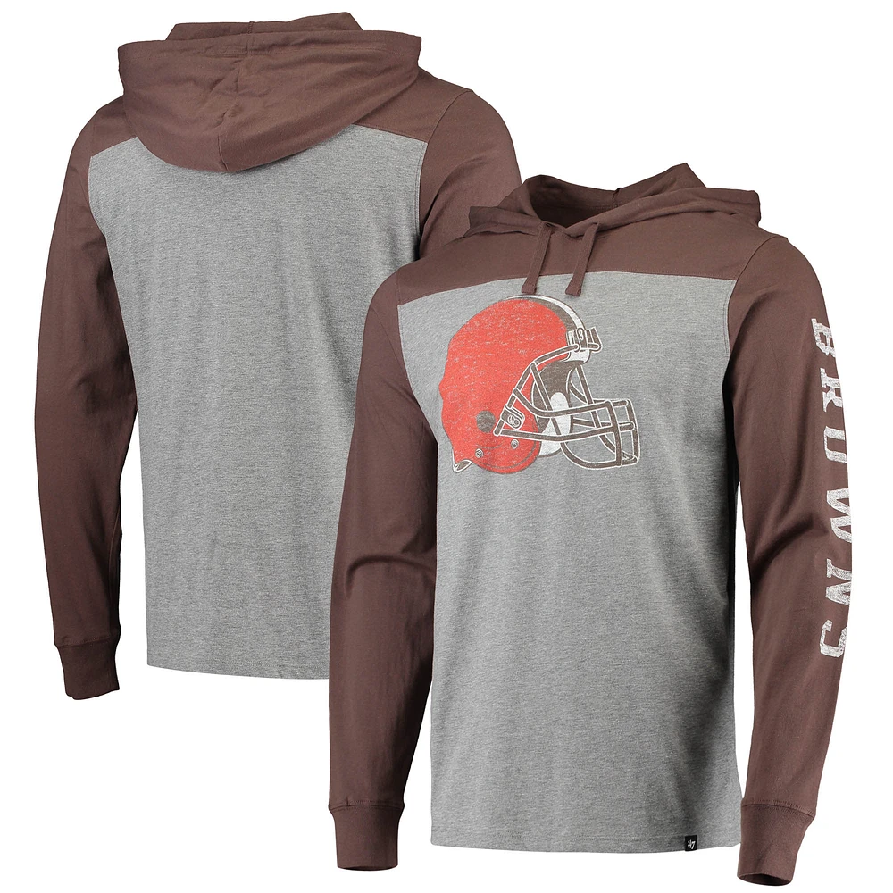 Men's '47 Heathered Gray/Brown Cleveland Browns Franklin Wooster Long Sleeve Hoodie T-Shirt