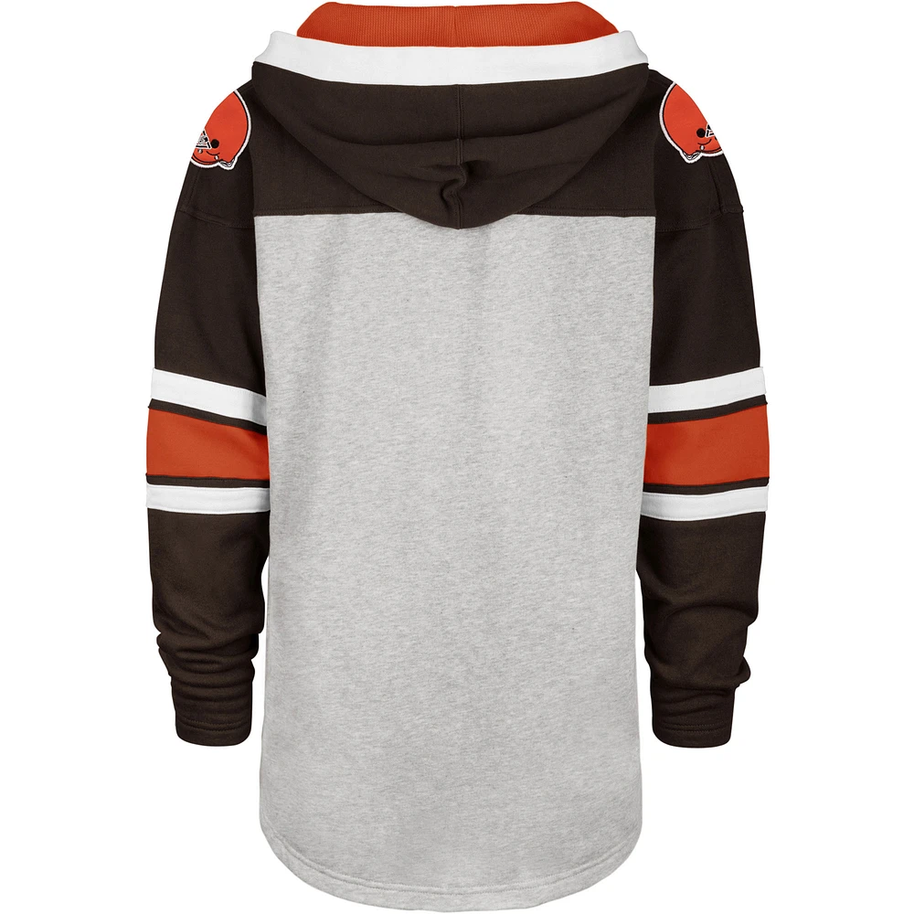 Men's '47 Heathered Gray/Brown Cleveland Browns Gridiron Lace-Up - Pullover Hoodie