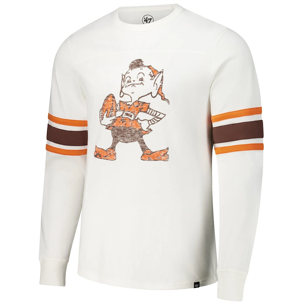 Men's '47 White Cleveland Browns Gridiron Throwback Premier Brex Long Sleeve T-Shirt