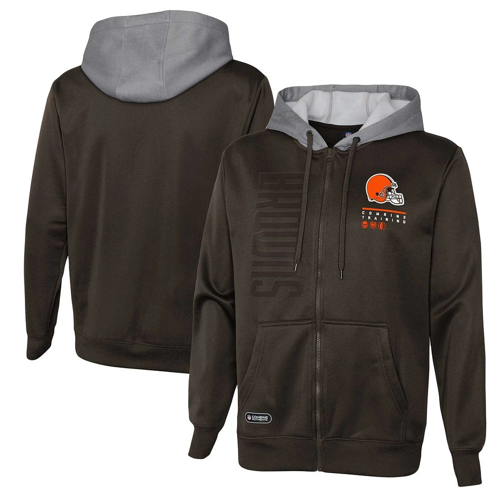 Sweat à capuche entièrement zippé pour hommes, Cleveland Browns Combine Authentic Field Play, marron