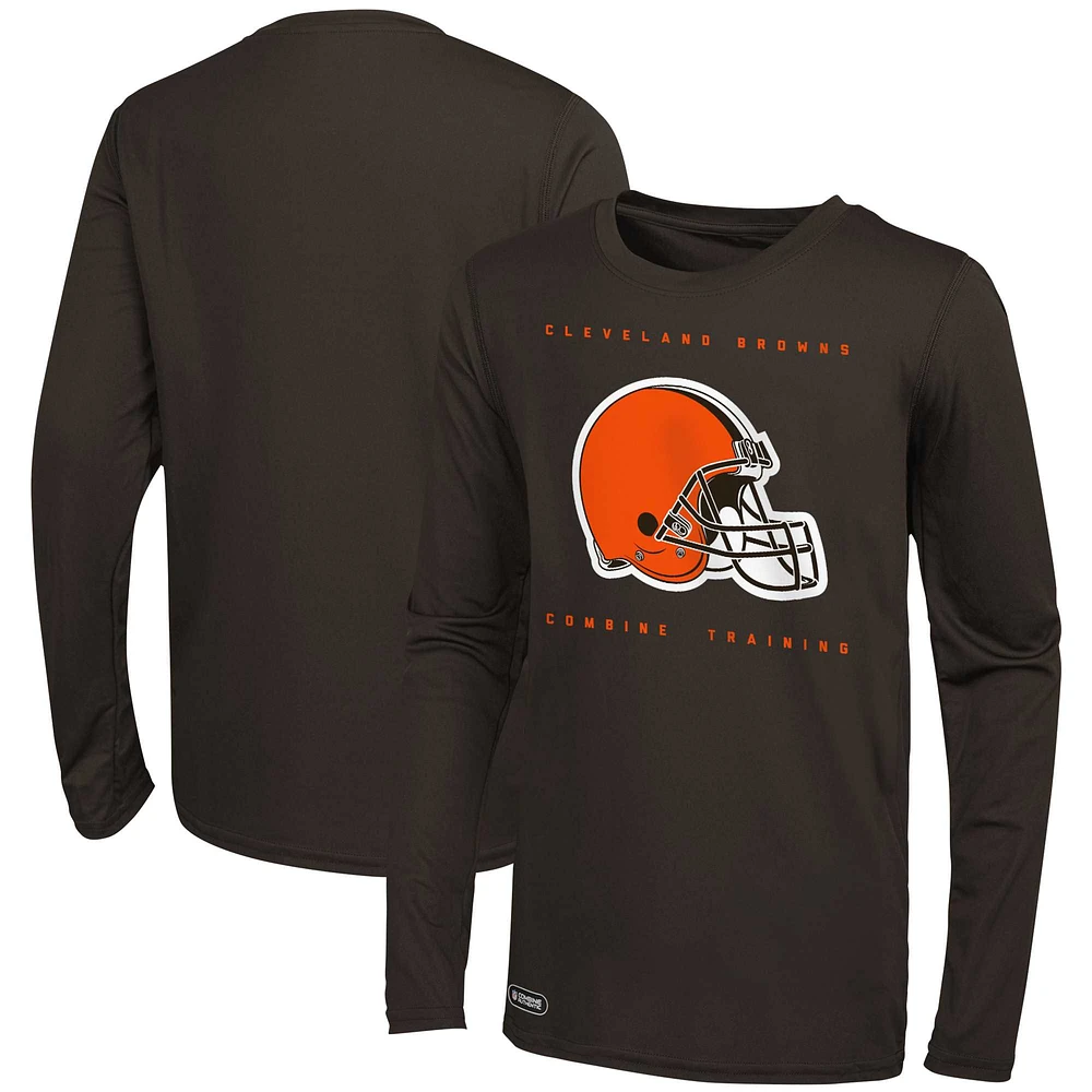 T-shirt marron à manches longues pour hommes des Cleveland Browns Side Drill