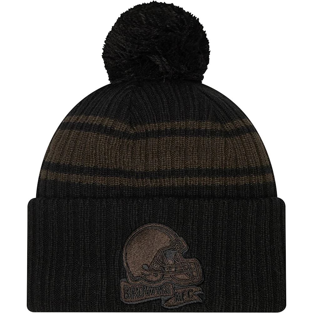 NWE BROWNS NOIR 22 NFL SIDELINE BLK CUFFED POM KNIT. CHATMENPOM