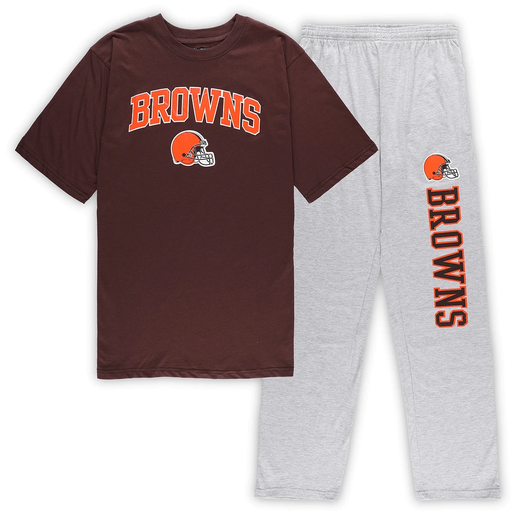 Ensemble de nuit pour homme Concepts Sport marron/gris chiné Cleveland Browns Big & Tall T-shirt et pantalon