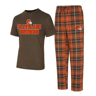 Ensemble de nuit pour hommes Concepts Sport marron/orange Cleveland Browns Vector T-shirt et pantalon en flanelle