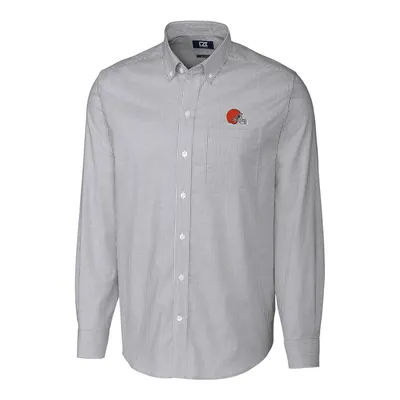 Lids Cleveland Browns Cutter & Buck Throwback Logo Stretch Oxford Button- Down Short Sleeve Shirt - Charcoal