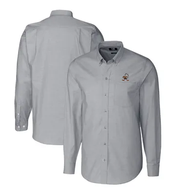 Cleveland Browns Cutter & Buck Throwback Logo Long Sleeve Stretch Oxford Button-Down Shirt - Charcoal