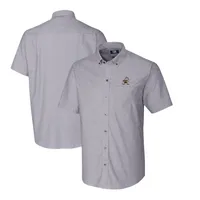 Lids Cleveland Browns Cutter & Buck Throwback Logo Stretch Oxford Button- Down Short Sleeve Shirt - Charcoal