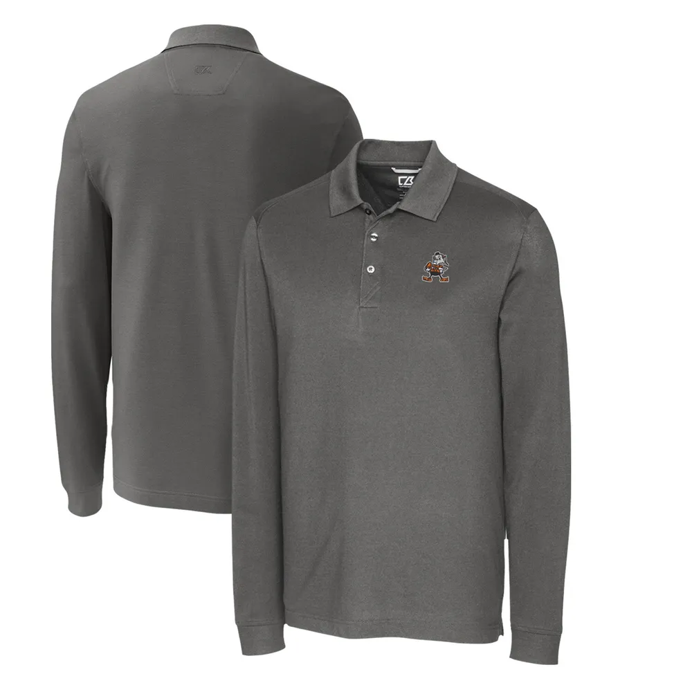 Lids Cleveland Browns Cutter & Buck Advantage Tri-Blend Pique Long Sleeve  Throwback Polo