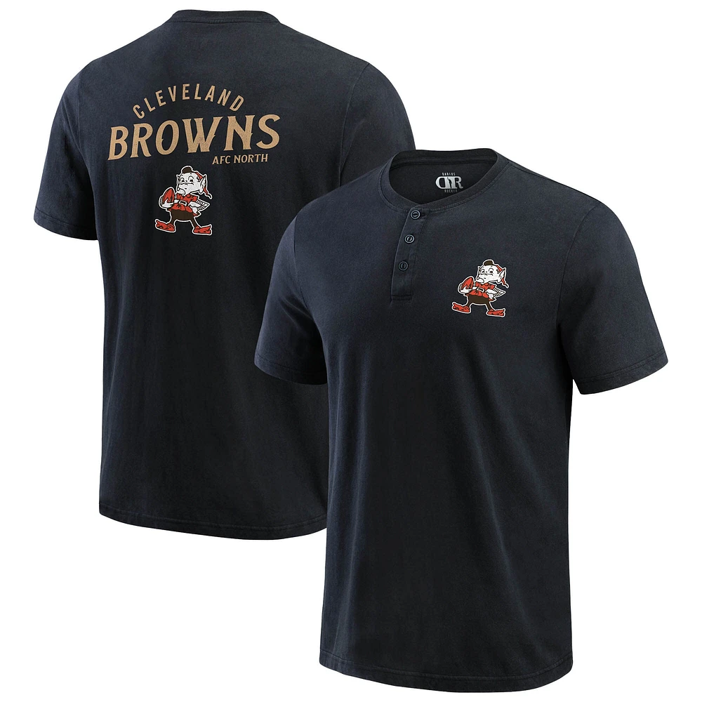 T-shirt Henley délavé noir pour homme de la collection Darius Rucker Fanatics des Cleveland Browns