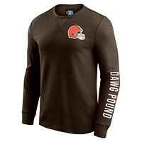 Men's Darius Rucker Collection by Fanatics Brown Cleveland Browns Washed Waffle-Knit Long Sleeve T-Shirt