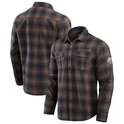 Chemise boutonnée à manches longues classique en flanelle pour homme de la collection Darius Rucker Fanatics, couleur anthracite, Cleveland Browns