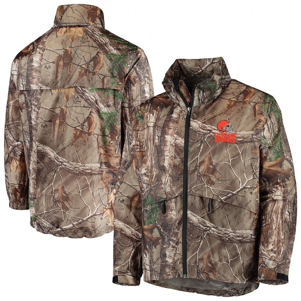 Dunbrooke Realtree Camo Cleveland Browns Circle Sportsman Veste imperméable compressible entièrement zippée pour hommes