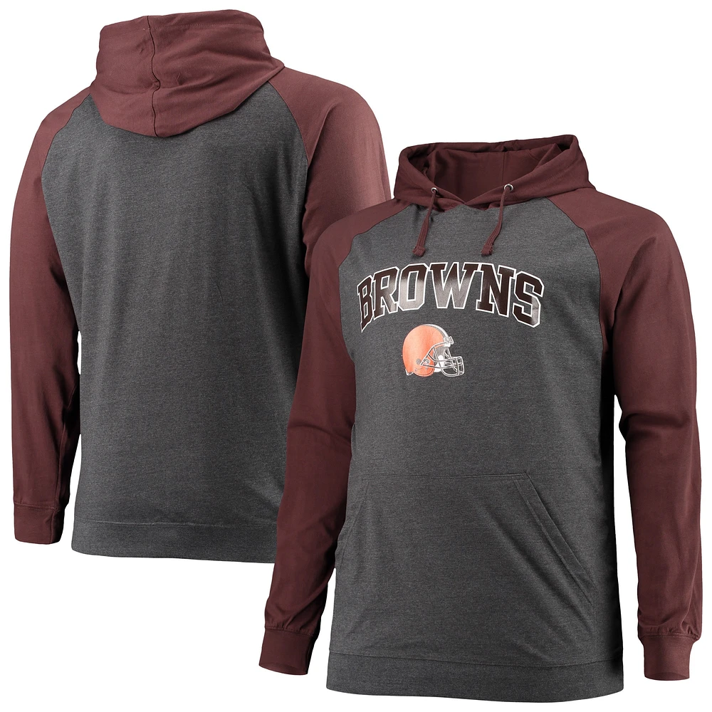 Sweat à capuche léger raglan fanatiques pour hommes marron/charbon chiné Cleveland Browns Big & Tall