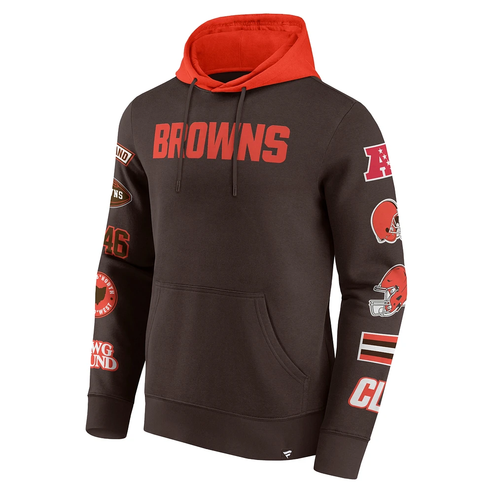 Sweat à capuche Fanatics marron/orange pour homme avec patch Cleveland Browns