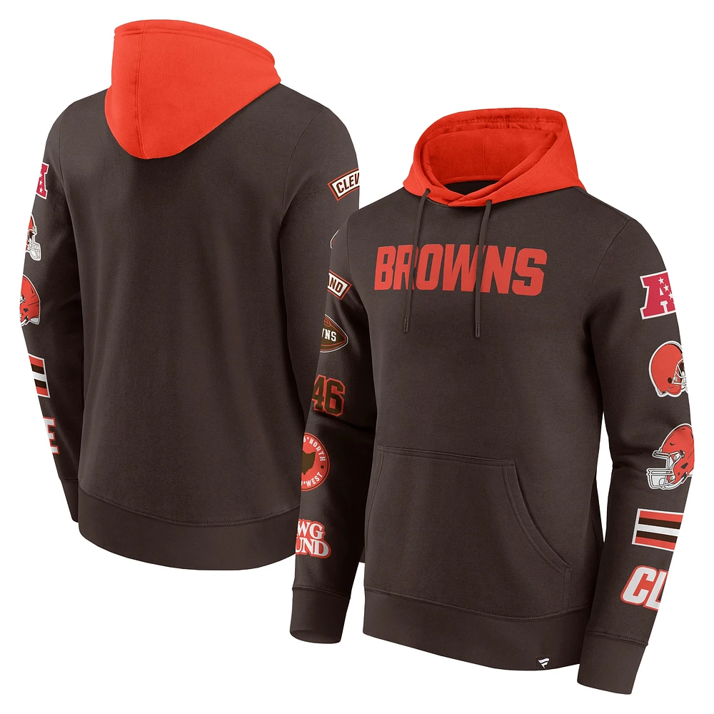 Sweat à capuche Fanatics marron/orange pour homme avec patch Cleveland Browns