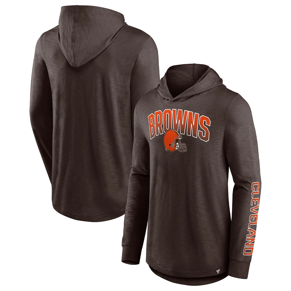 T-shirt à capuche manches longues et Fanatics pour hommes, marron, Cleveland Browns, Front Runner